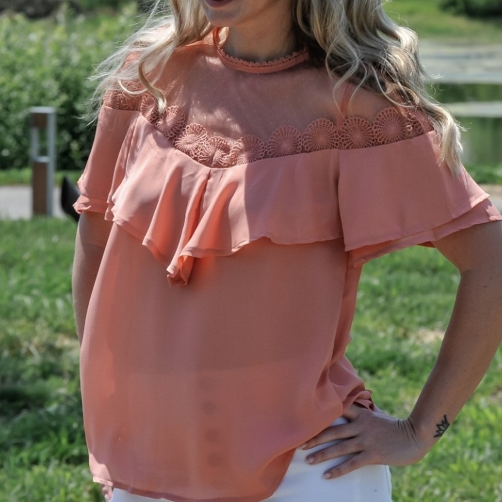 Ruffled Lace Yoke Blouse - Picture 2 of 9
